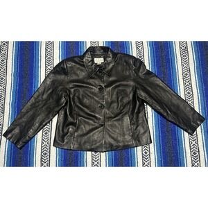 A.B. Leather Design Women's 1X Black 100% Leather Blazer Jacket Y2K